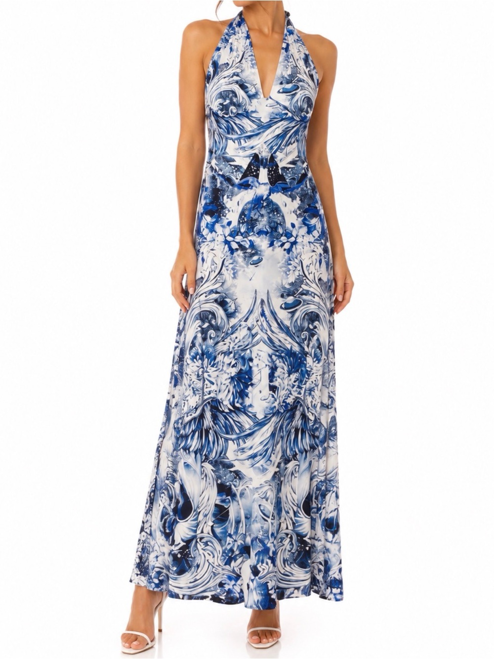 Roberto Cavalli Halter Neck Blue Print Maxi Dress size 40